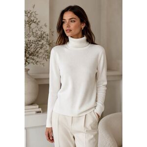 Lauren Ralph Lauren Women’s Ribbed Turtleneck Stretchy Sweater White Cotton XL